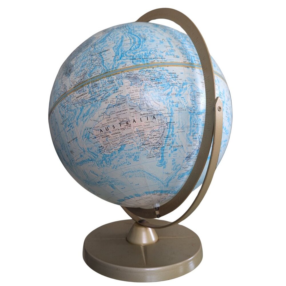 Vintage Replogle 12” Raised Relief Topographic World Globe Metal Stand - Picture 2 of 8
